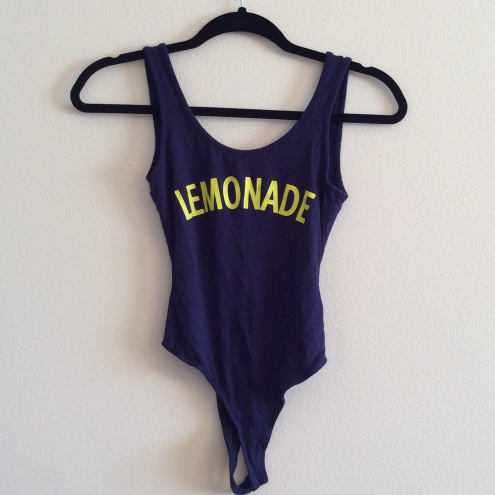 Wet Seal | Blue Yellow Lemonade Open Back Bodysuit